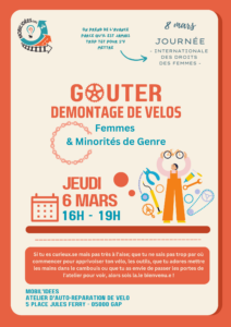 Lire la suite à propos de l’article Avant le 8 Mars : Démontage de vélo – Pour les filles, femmes et minorités de Genre